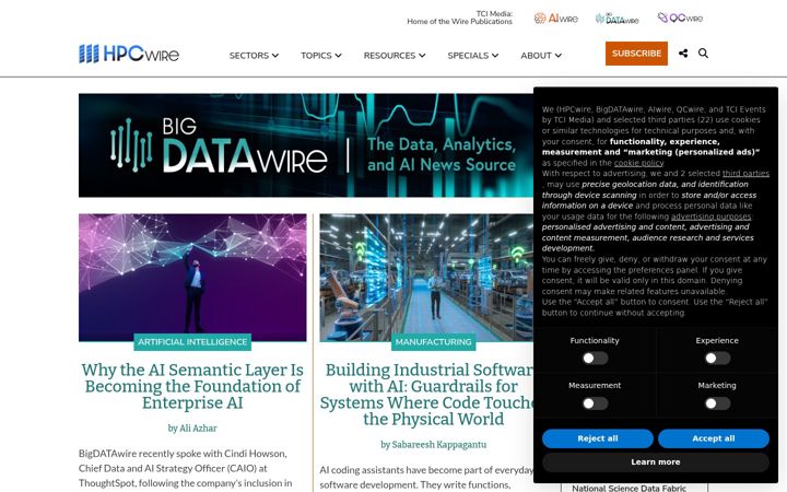Screenshot of bigdatawire.com