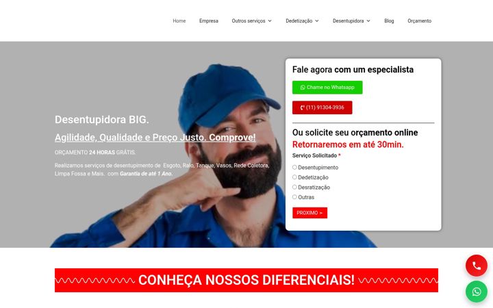Screenshot stránky bigdesentupidora.com.br