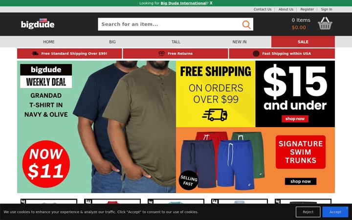 Screenshot of bigdudeclothing.com