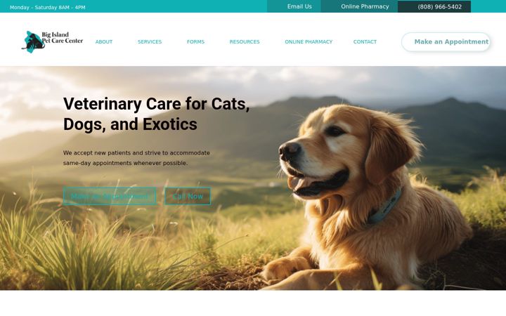 Screenshot stránky bigislandpetcarecenter.org