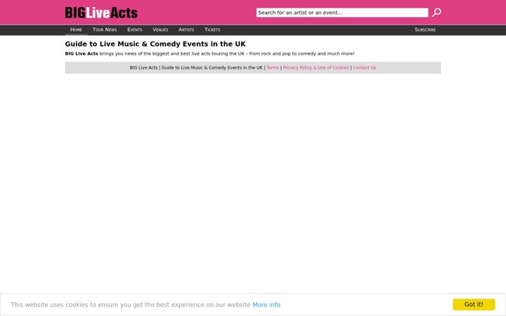 Screenshot of bigliveacts.co.uk