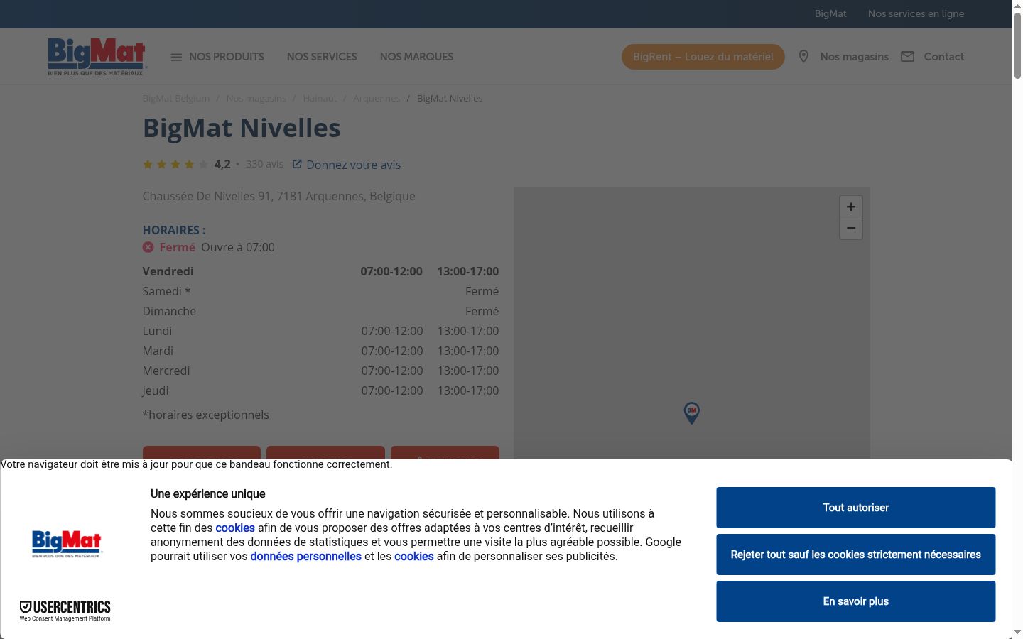 Captura de ecrã do banner de consentimento apresentado antes de qualquer interação