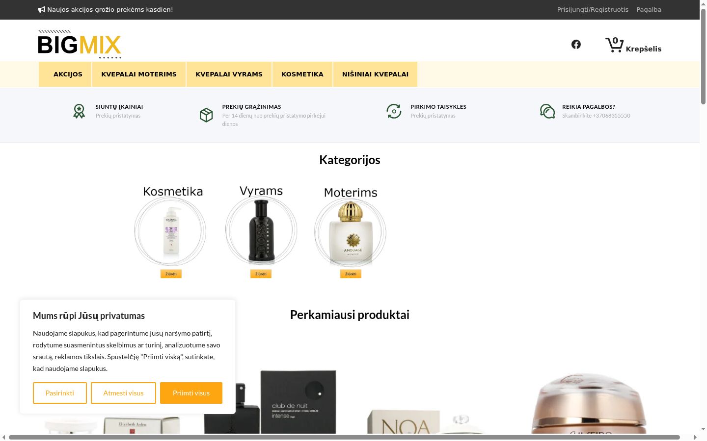 Sutikimo reklamjuostės, rodytos prieš bet kokią sąveiką, ekrano kopija
