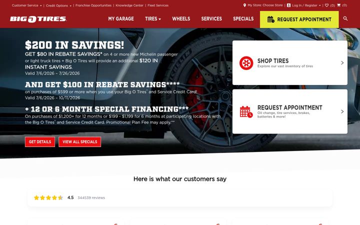 Screenshot of bigotires.com
