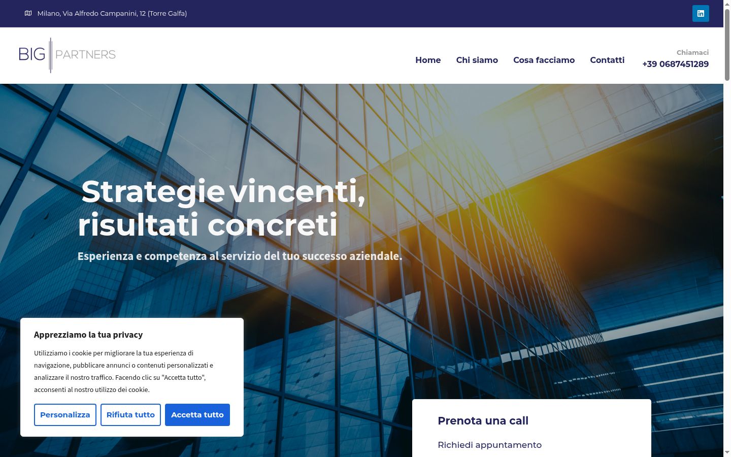 Screenshot del banner di consenso mostrato prima di qualsiasi interazione
