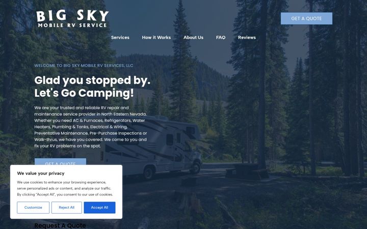 Screenshot of bigskymobilervservices.com