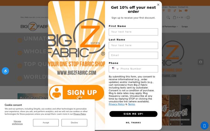 Skærmbillede af bigzfabric.com