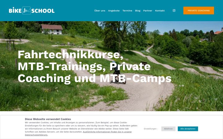 Screenshot stránky bike-school.de