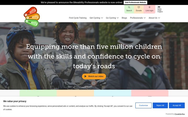 Screenshot of bikeability.org.uk