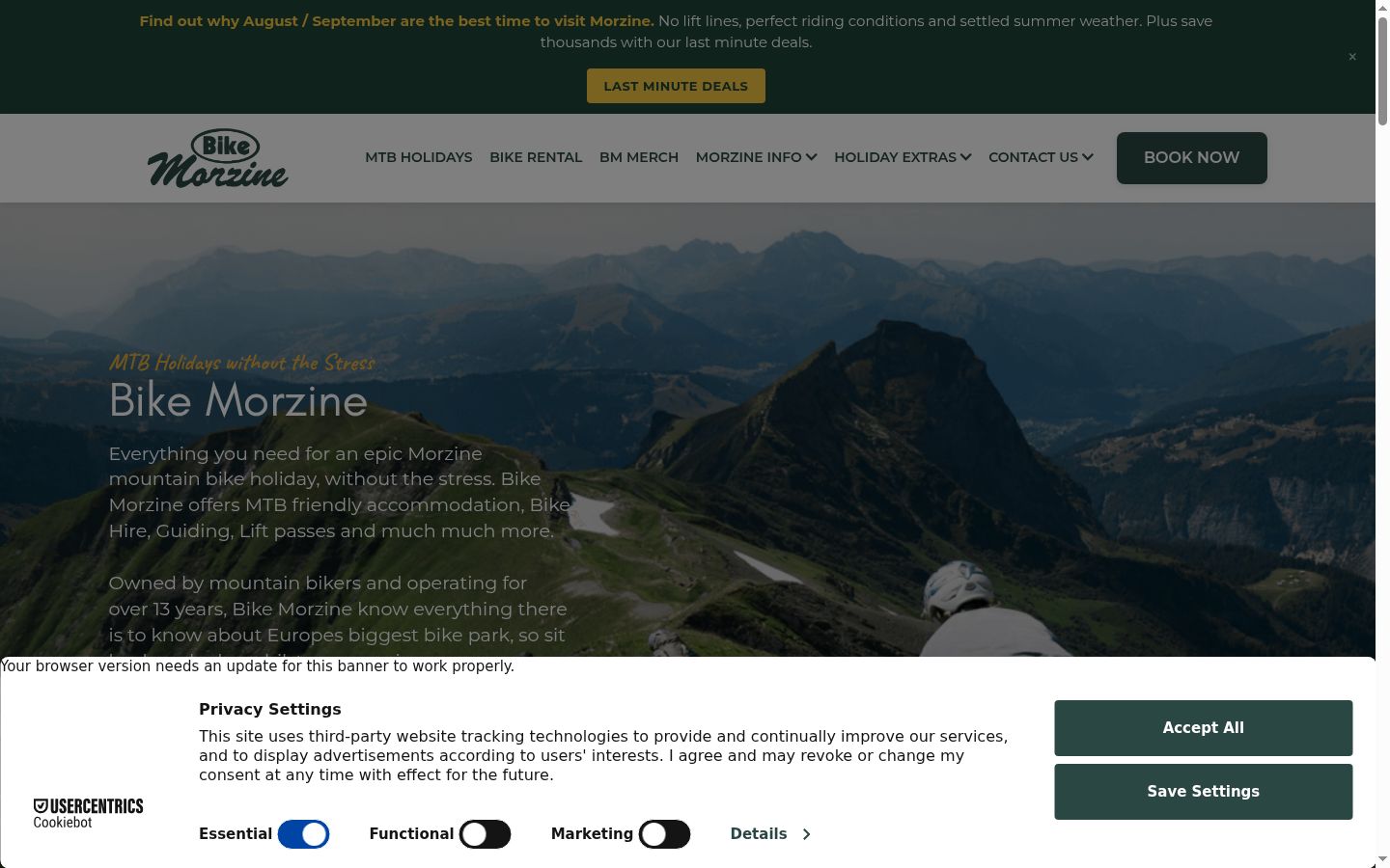 Screenshot del banner di consenso mostrato prima di qualsiasi interazione
