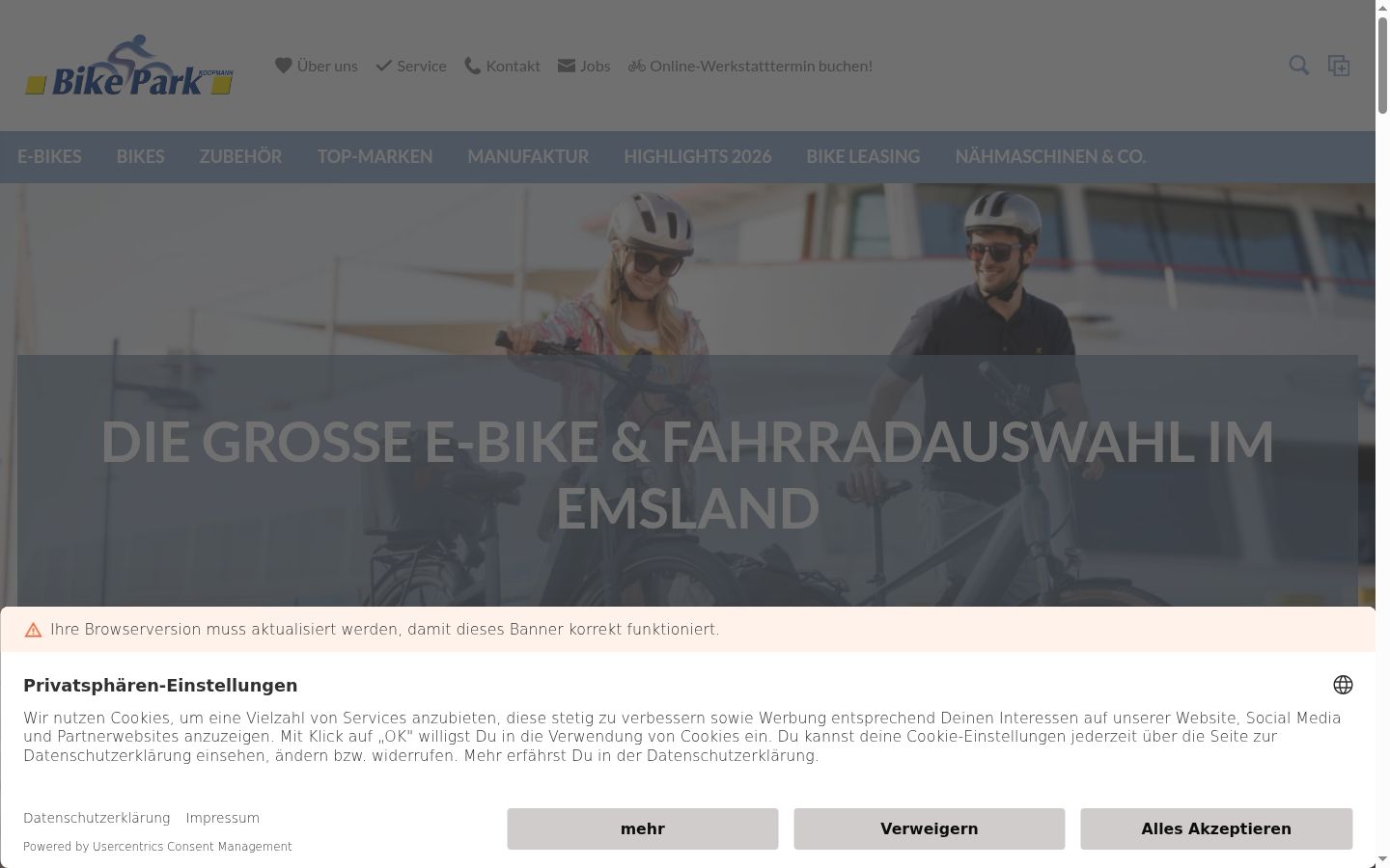 Screenshot des Einwilligungsbanners vor jeglicher Interaktion
