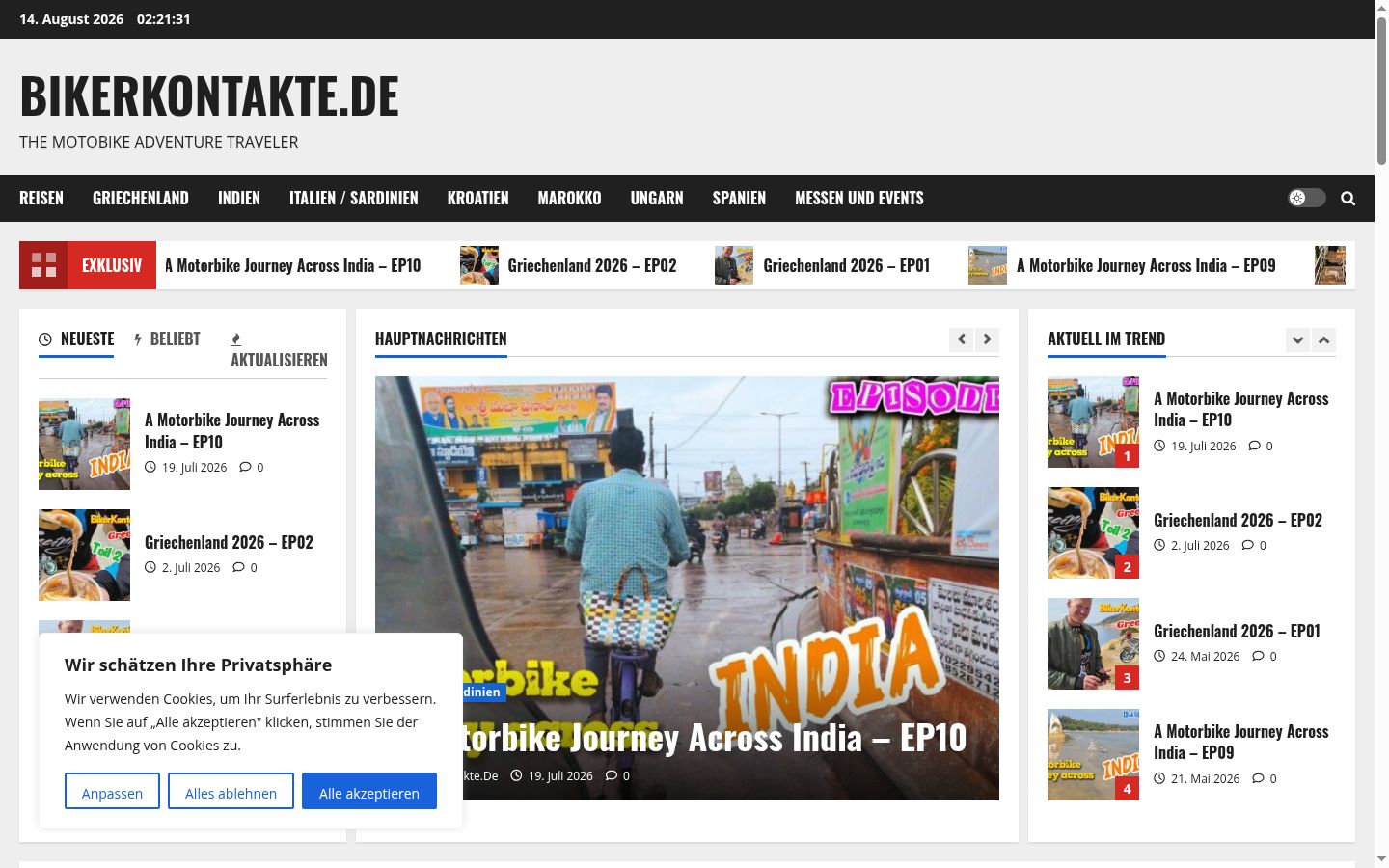 Screenshot des Einwilligungsbanners vor jeglicher Interaktion