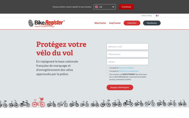 Screenshot of bikeregister.fr