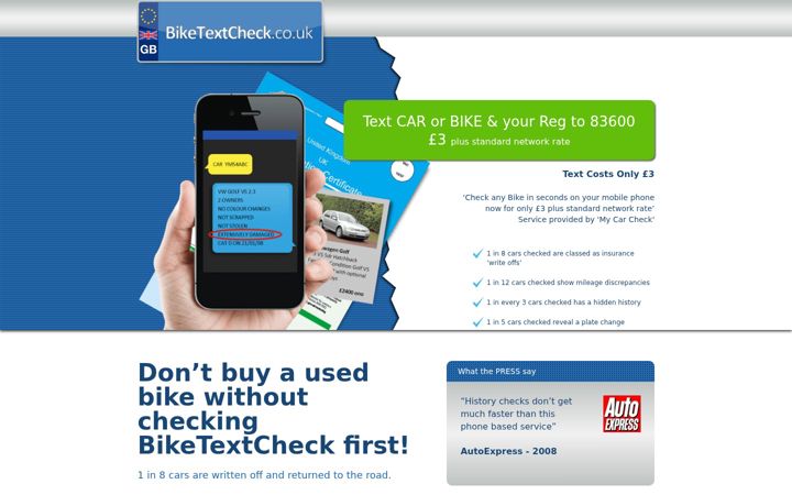 Screenshot of biketextcheck.co.uk