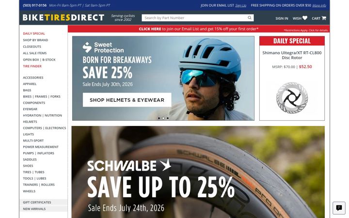 Kuvakaappaus sivustosta biketiresdirect.com
