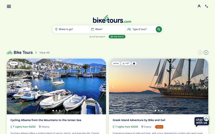 Screenshot of biketours.com