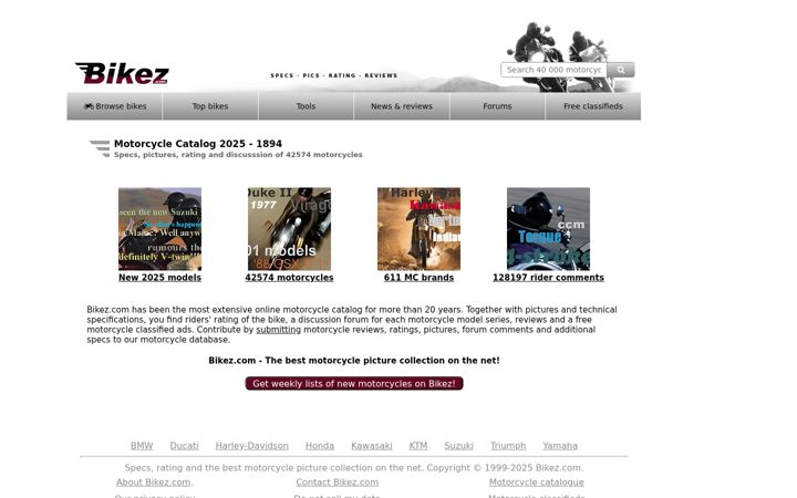 Screenshot of bikez.com