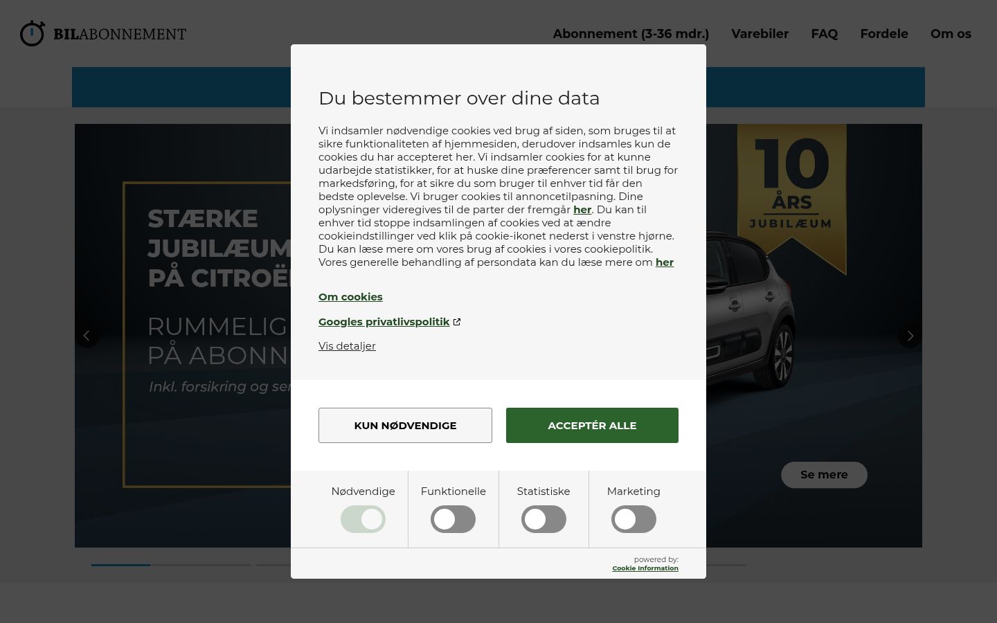 Képernyőkép a bármilyen interakció előtt megjelenő hozzájárulási bannerről
