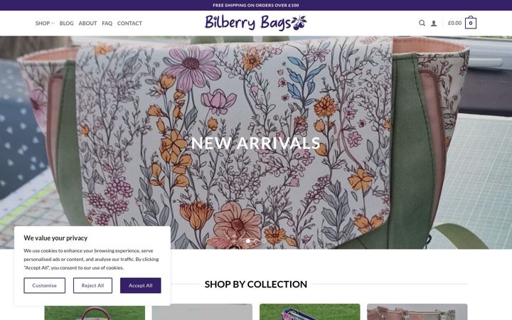 Screenshot of bilberrybags.com