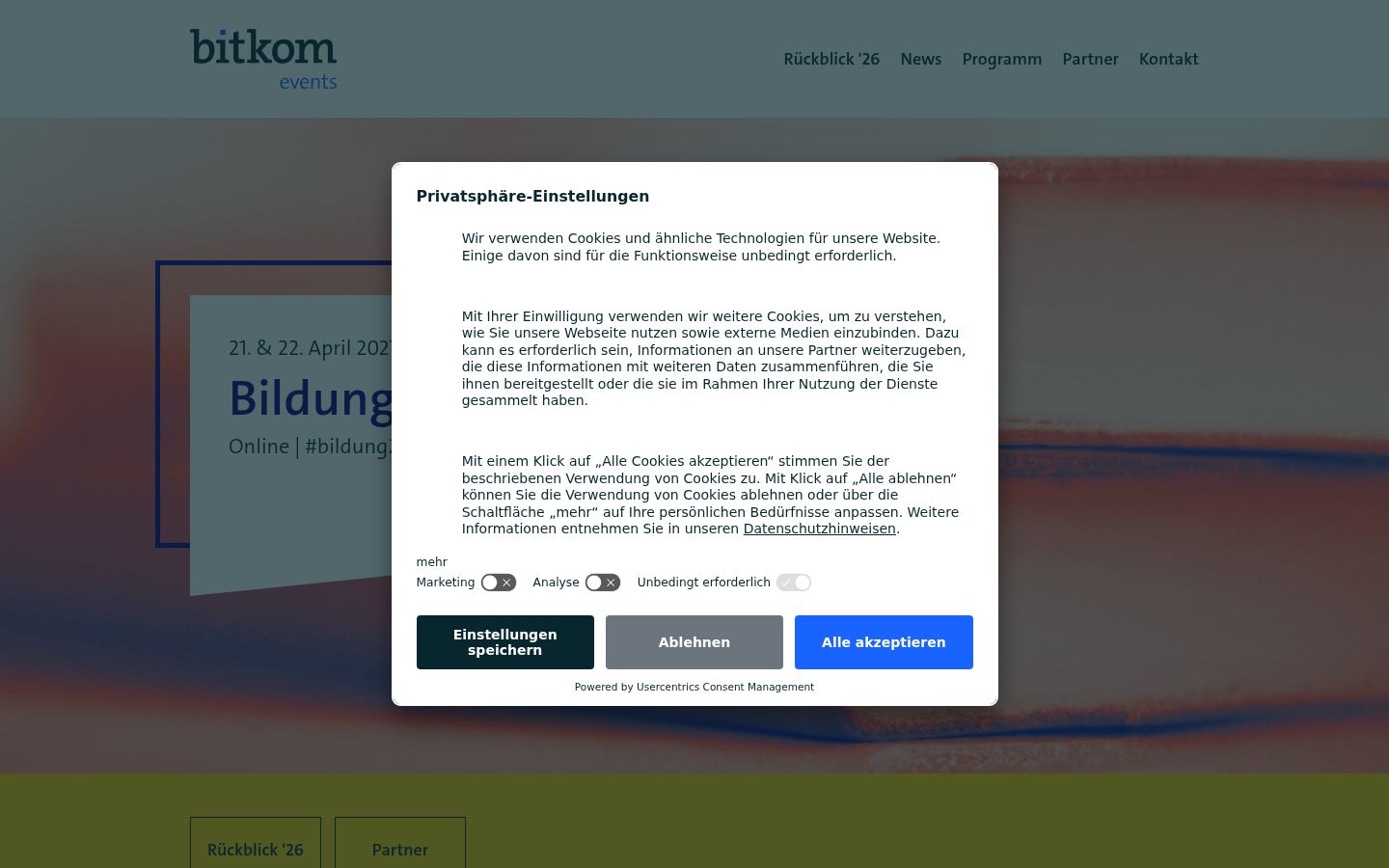 Screenshot del banner di consenso mostrato prima di qualsiasi interazione