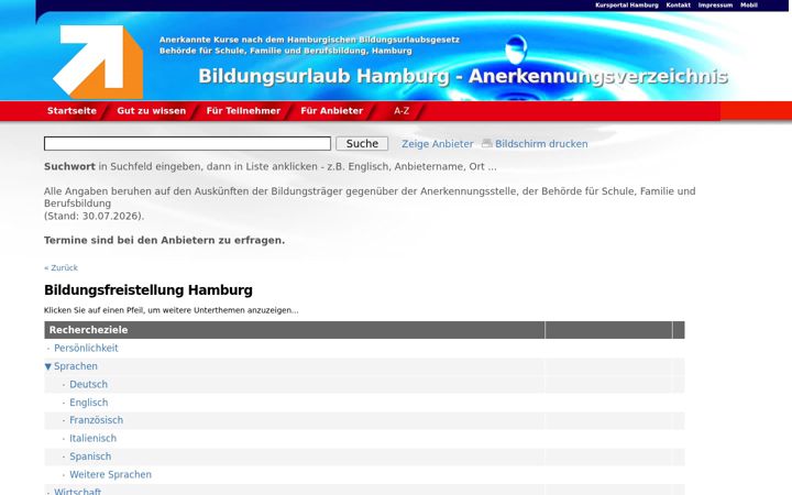 Screenshot of bildungsurlaub-hamburg.de