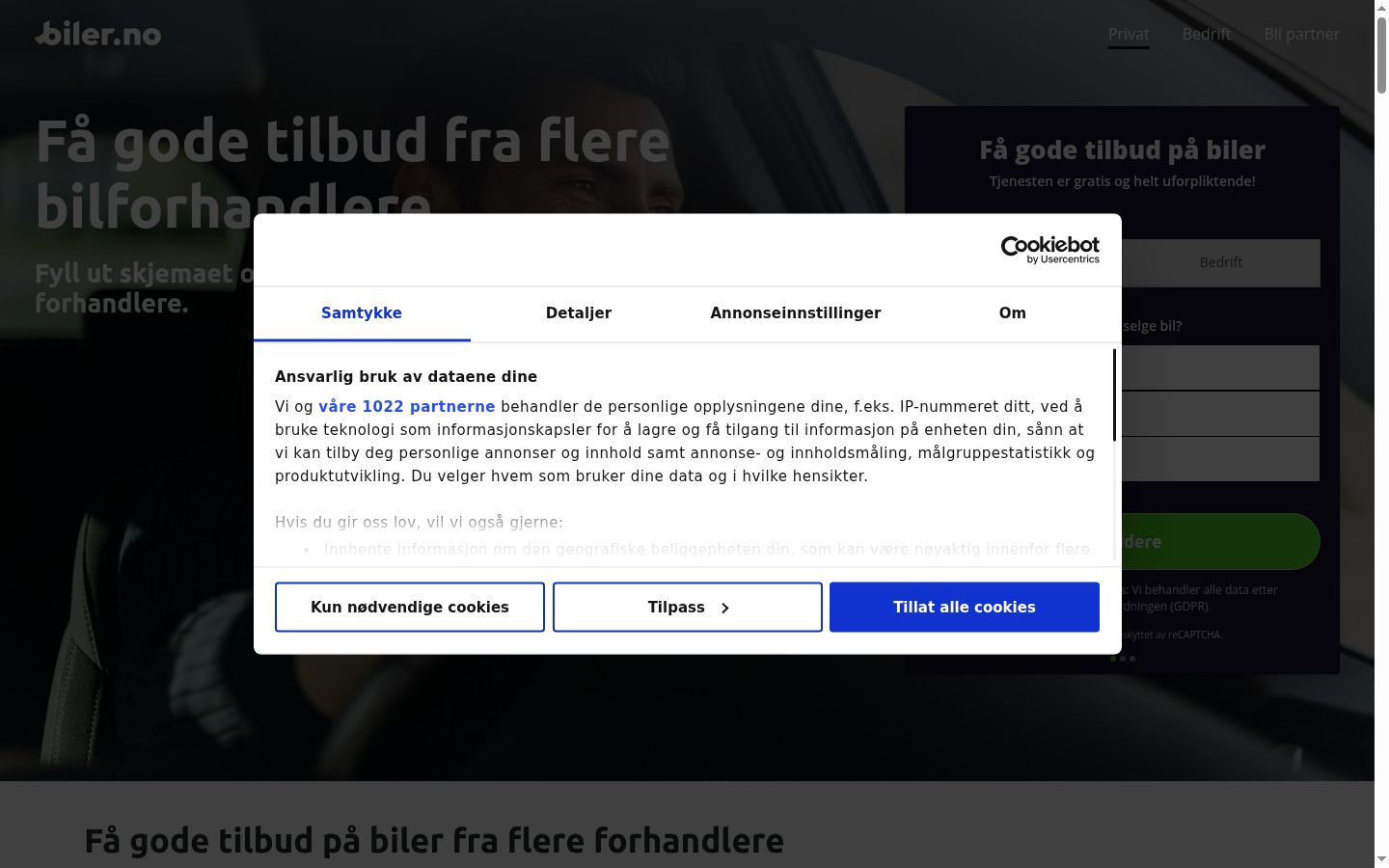 Ekrānuzņēmums ar piekrišanas baneri, kas tika rādīts pirms jebkādas mijiedarbības