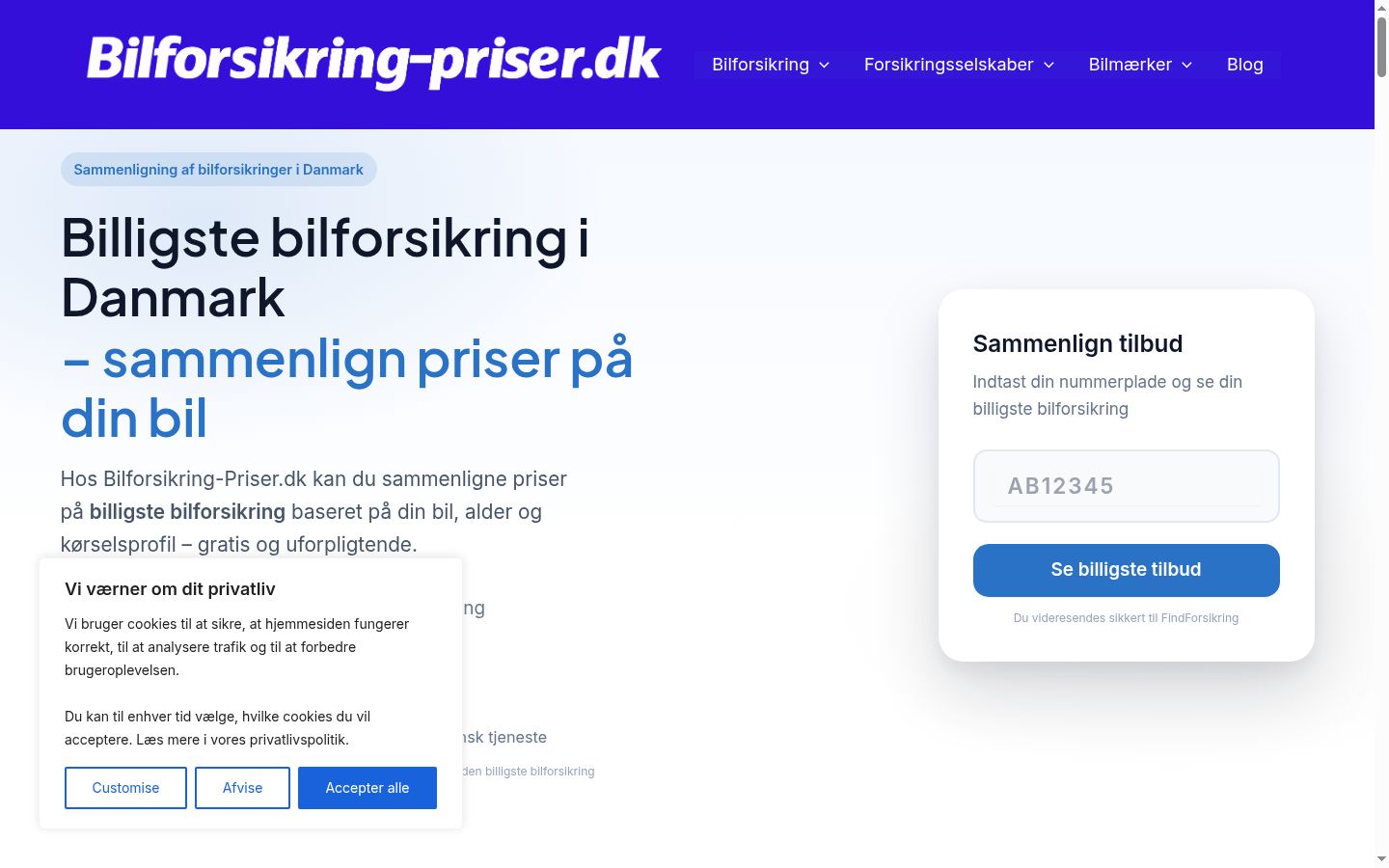 Skærmbillede af samtykkebanneret, som det blev vist før nogen interaktion