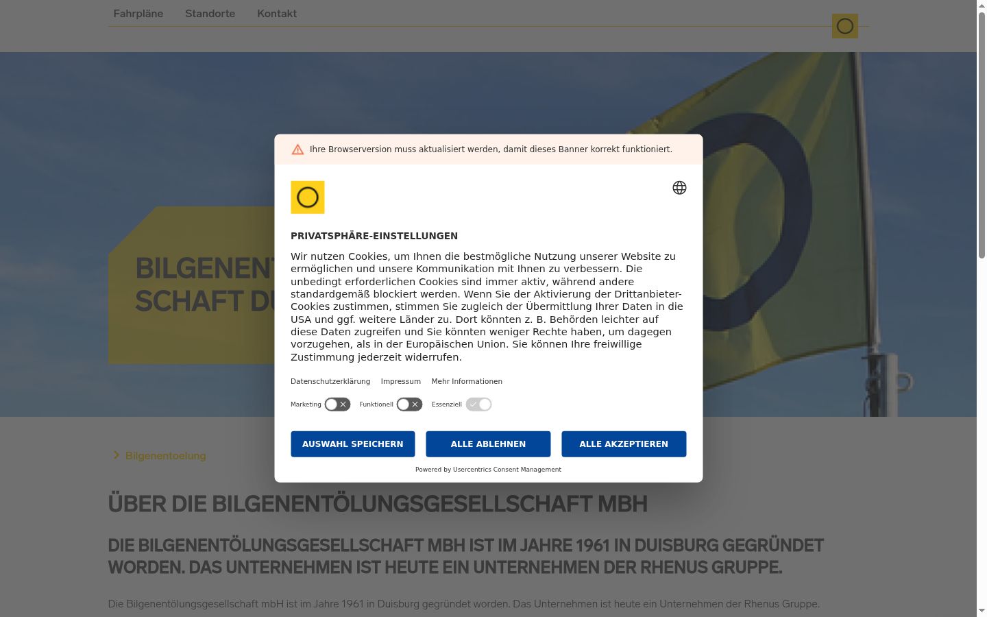 Screenshot del banner di consenso mostrato prima di qualsiasi interazione