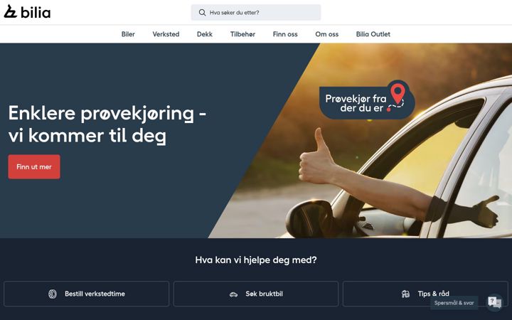 Screenshot stránky bilia.no