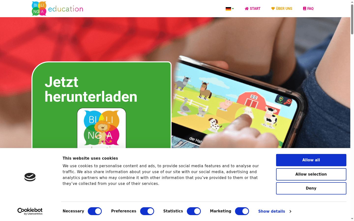 Ekrānuzņēmums ar piekrišanas baneri, kas tika rādīts pirms jebkādas mijiedarbības