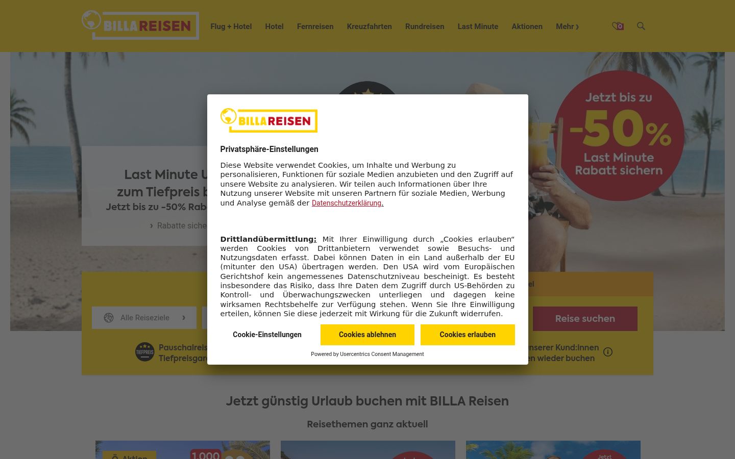 Screenshot of the consent banner shown before any interaction