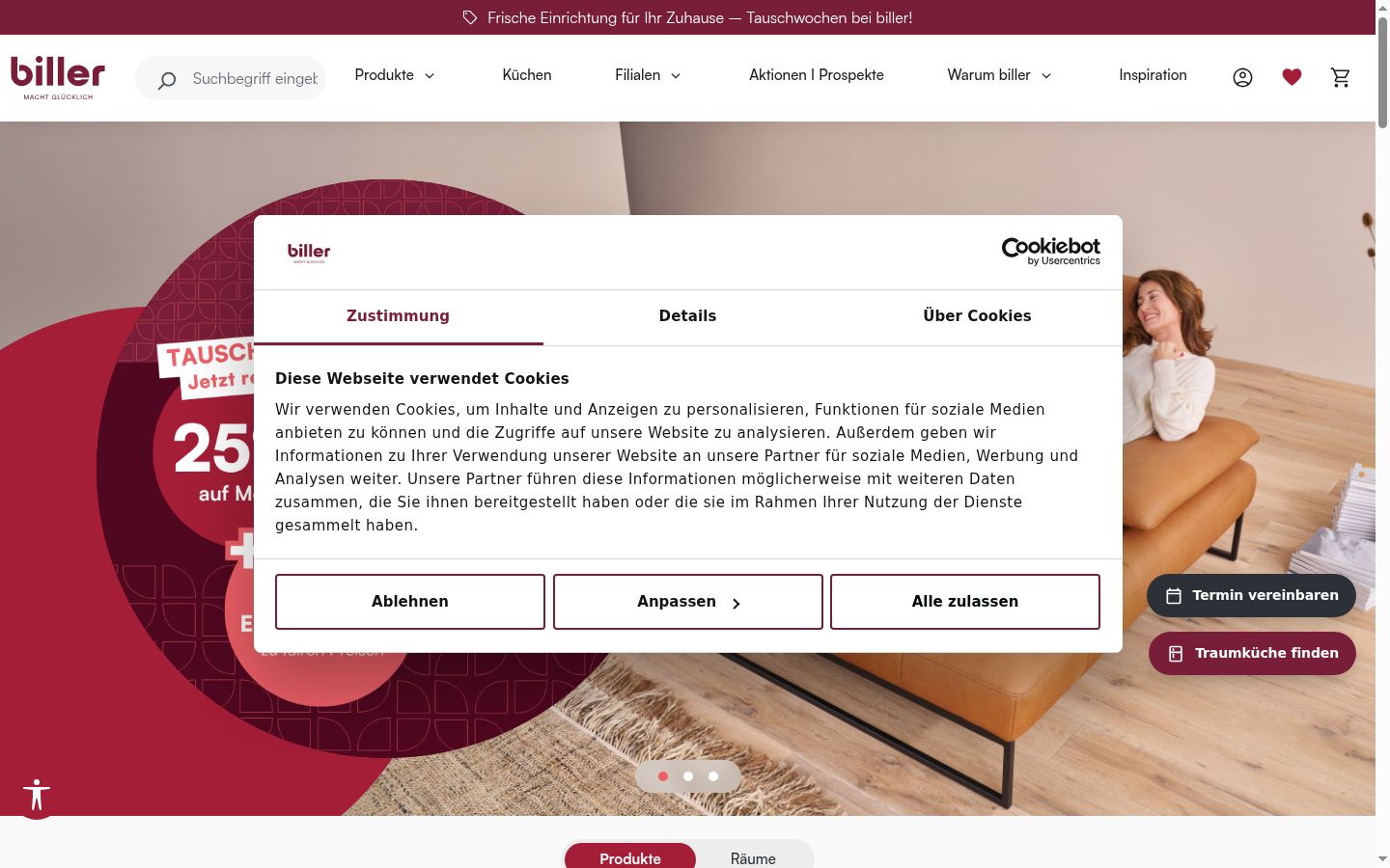 Screenshot del banner di consenso mostrato prima di qualsiasi interazione