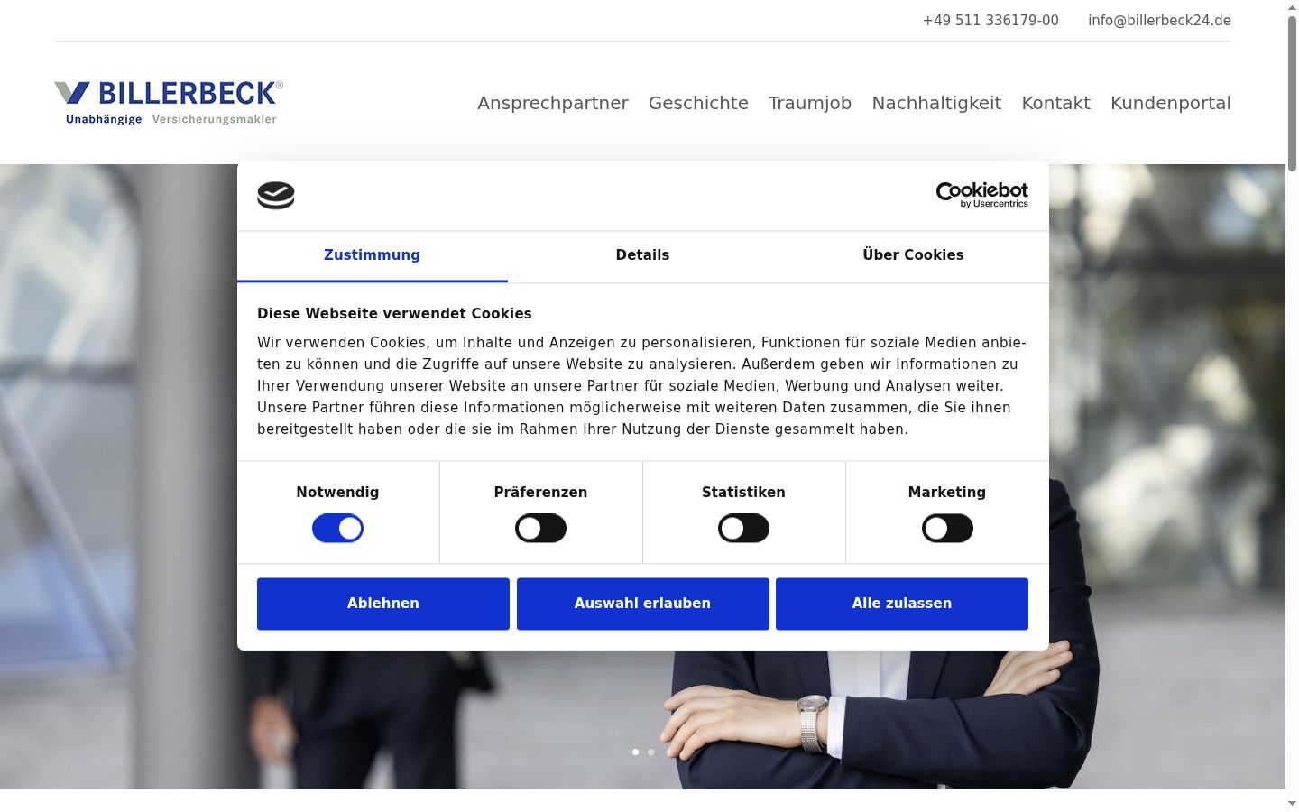 Skärmbild av samtyckesbannern som visades före någon interaktion