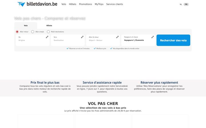 Zrzut ekranu billetdavion.be