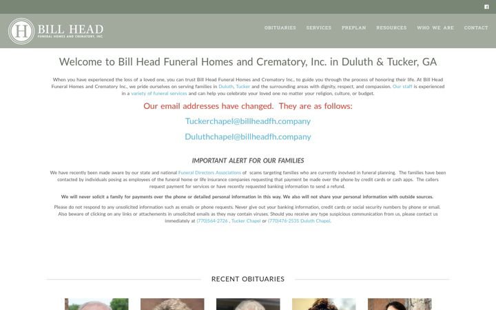 Screenshot of billheadfuneralhome.com