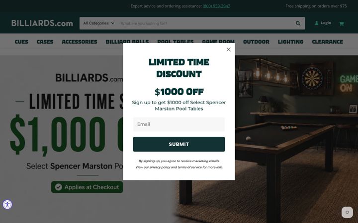 Snímek obrazovky billiards.com
