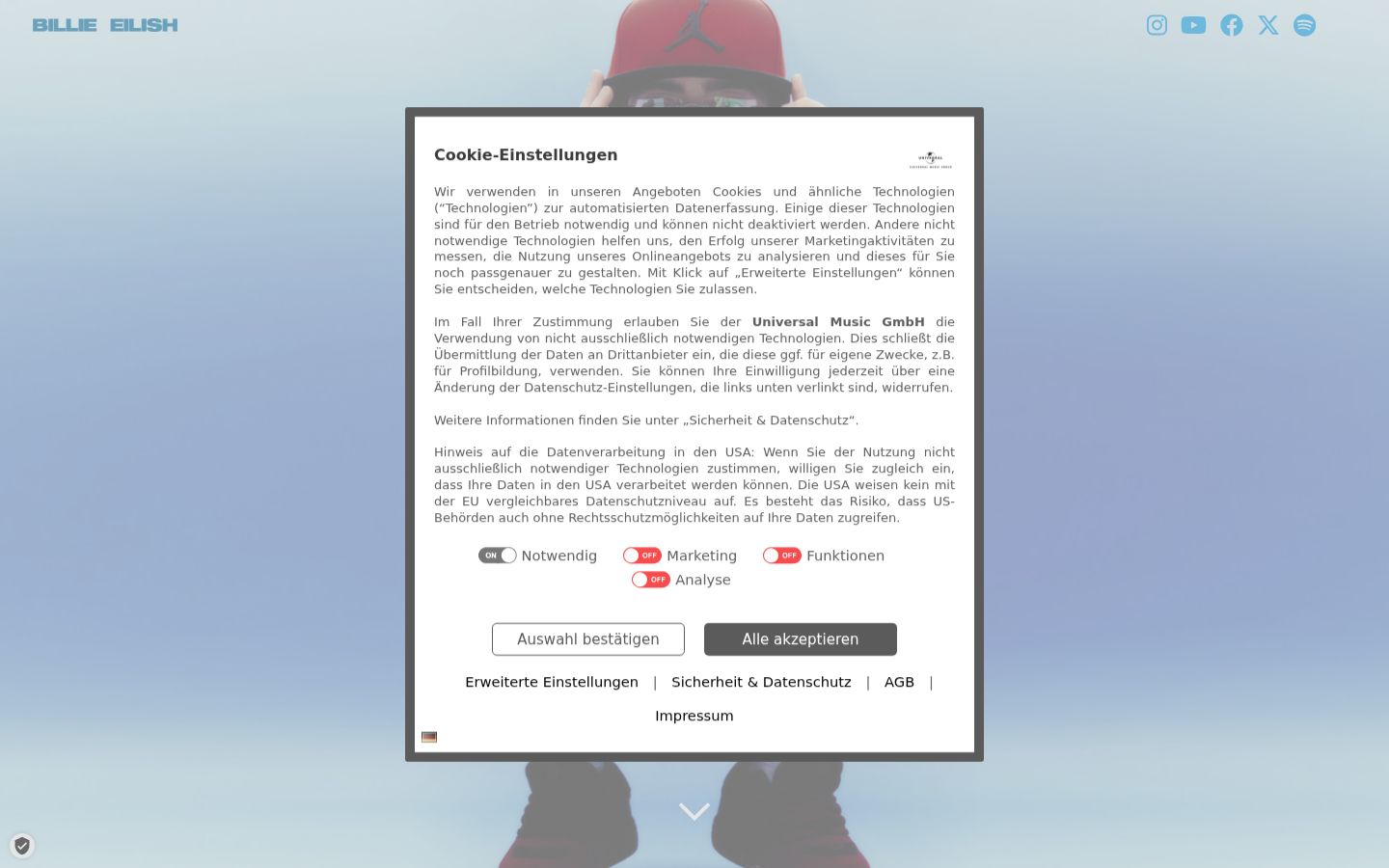 Captura de ecrã do banner de consentimento apresentado antes de qualquer interação