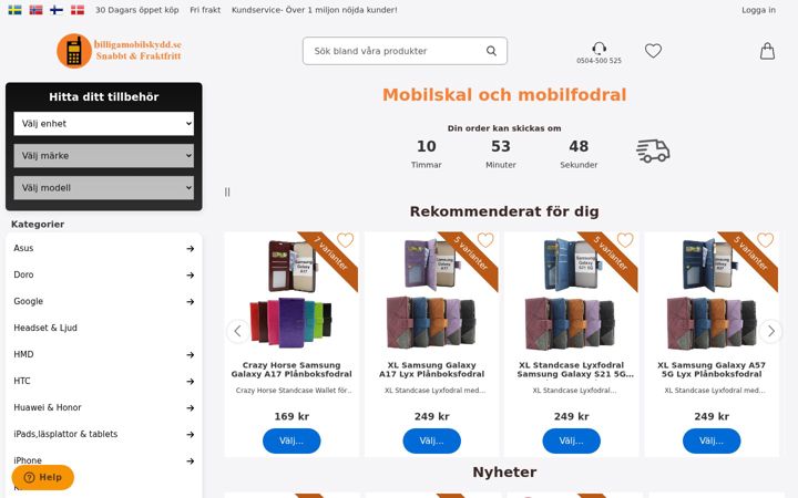 Screenshot of billigamobilskydd.se