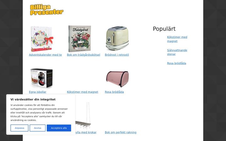 Screenshot of billigapresenter.se
