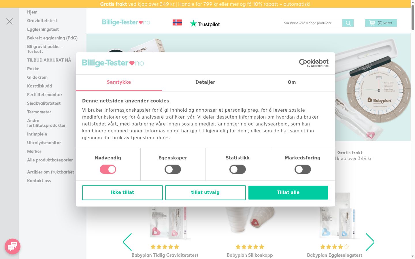 Screenshot van de toestemmingsbanner zoals getoond vóór enige interactie