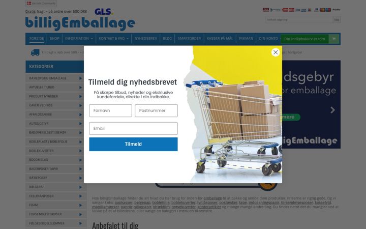 Screenshot of billigemballage.dk