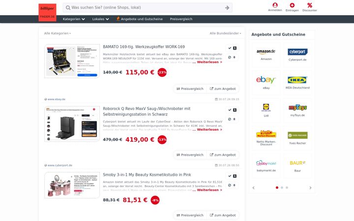 Screenshot of billigerfinder.de