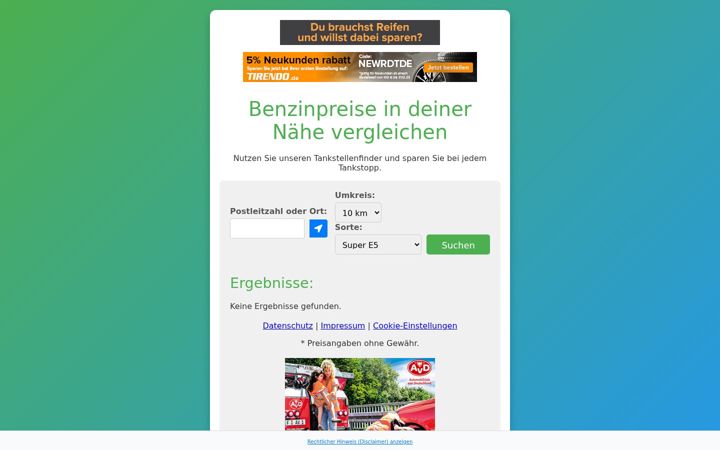 Skärmbild av billigesbenzin.de