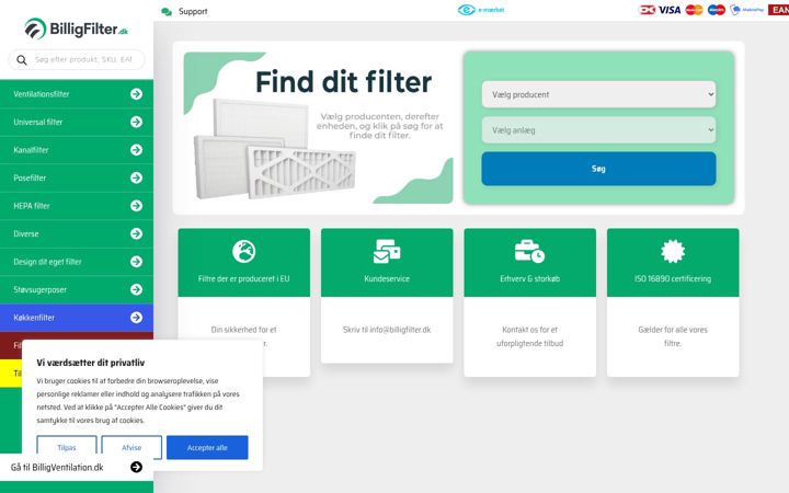 Screenshot of billigfilter.dk