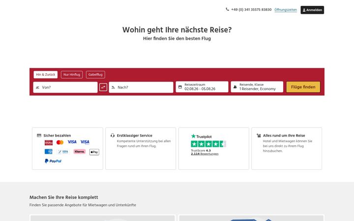 Skärmbild av billigflug.de