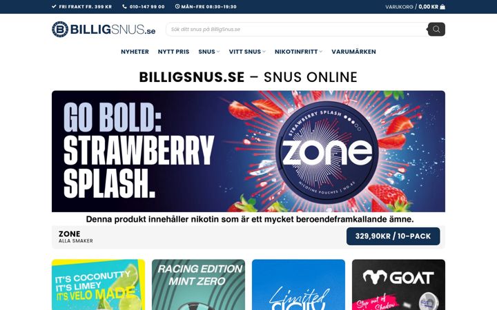 Ekraanipilt saidist billigsnus.se