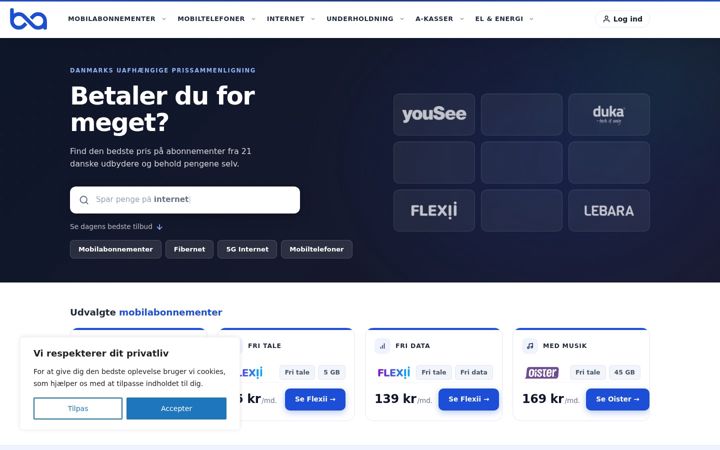Screenshot of billigsteabonnement.dk