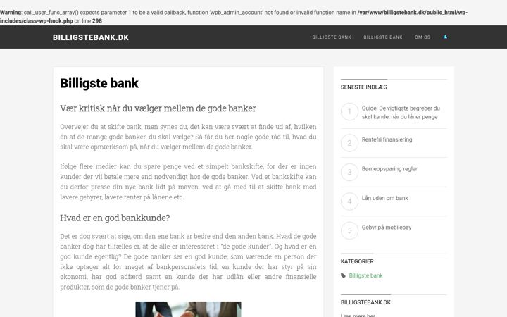 Screenshot of billigstebank.dk