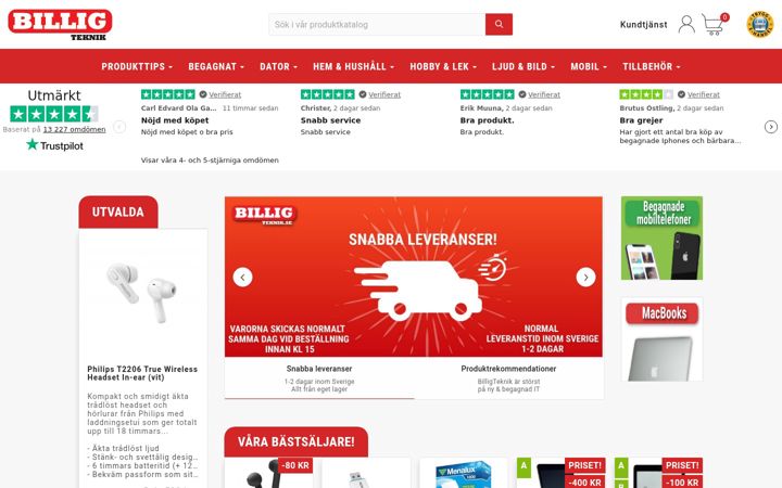 Screenshot of billigteknik.se