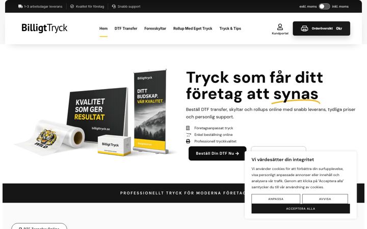 Screenshot of billigttryck.se